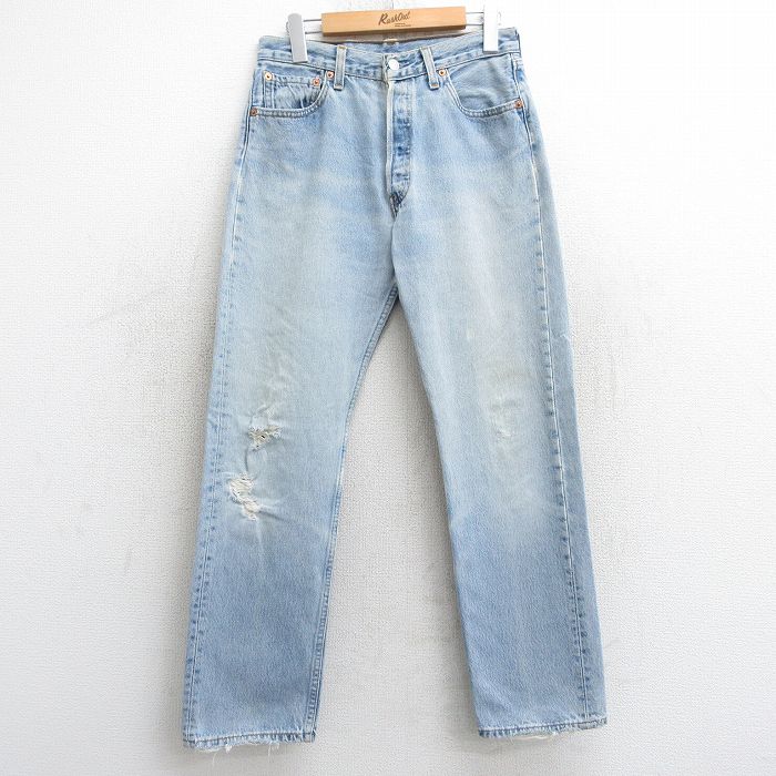 古着 リーバイス Levis ジーンズ レディース 90年代 90s ヒゲ コットン USA製 薄紺 ネイビー デニム 【spe】 25feb21 中古 ボトムス ジーパン Gパン ロング パンツ