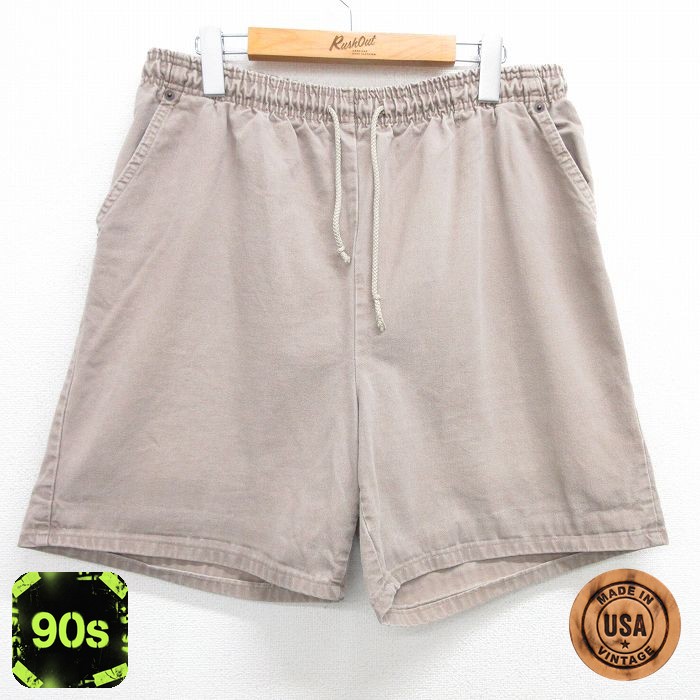【50%OFF】古着 ショート イージー パンツ ショーツ レディース 90年代 90s コットン USA製 ベージュ カーキ 25may08 中古 ボトムス