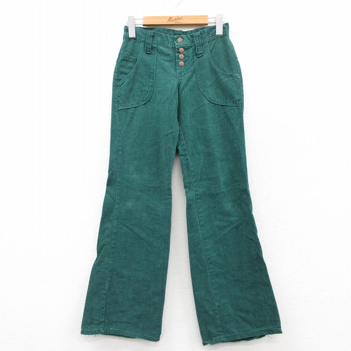 W26★古着 パンツ レディース 80年代 80s ブーツカット フレア 緑 グリーン 25may23 中古 ボトムス