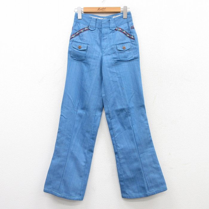 W24★古着 ラングラー Wrangler パンツ レディース 70年代 70s ブーツカット フレア タロン 薄紺他 ネイビー 25may23 中古 ボトムス