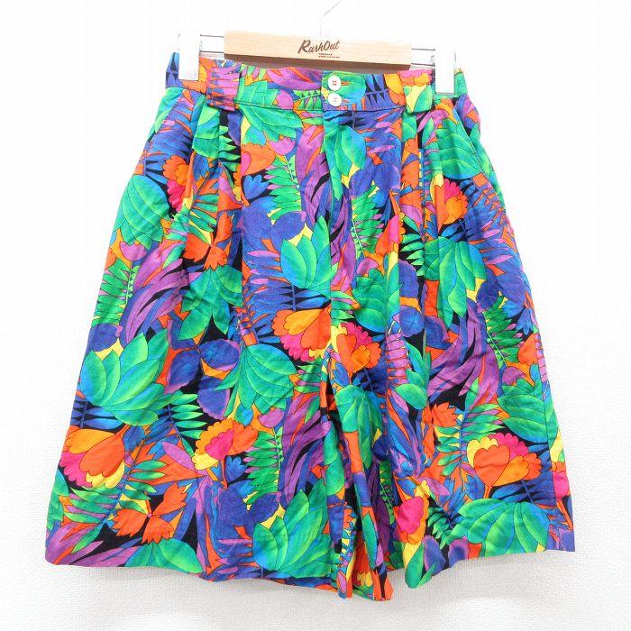 古着 ショート パンツ ショーツ レディース 80年代 80s 花柄 コットン USA製 緑他 グリーン 25jun27 中古 ボトムス 短パン ショーパン ハーフ