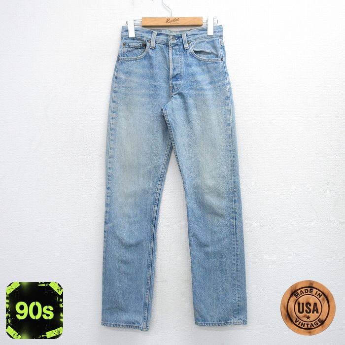 古着 リーバイス Levis 501 ジーンズ レディース 90年代 90s ヒゲ USA製 薄紺 ネイビー デニム 【spe】 25oct06 中古 ボトムス ジーパン Gパン ロング パンツ