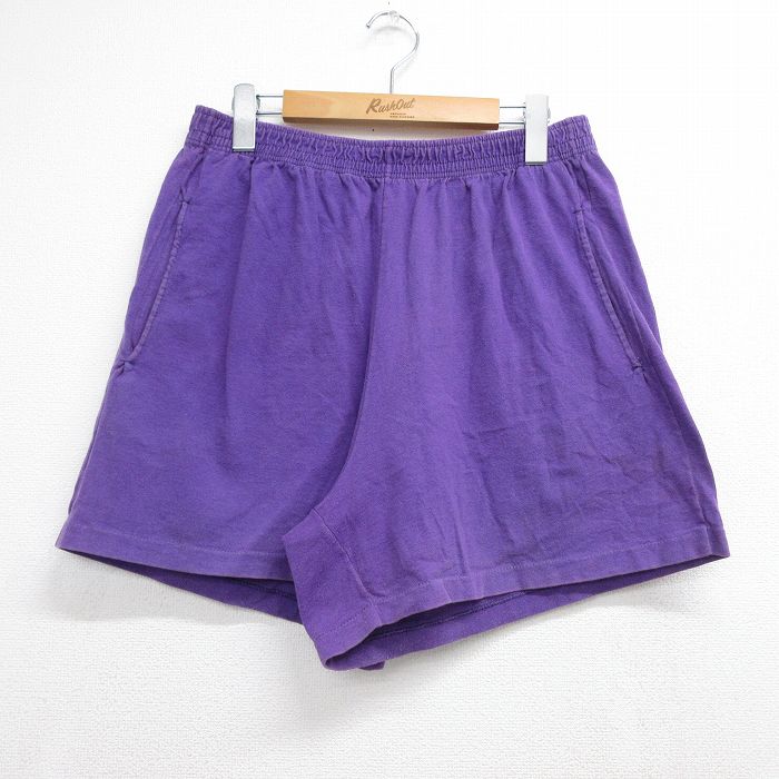 古着 フルーツオブザルーム ショート イージー パンツ ショーツ レディース 90年代 90s 無地 コットン USA製 パープル 26jun11