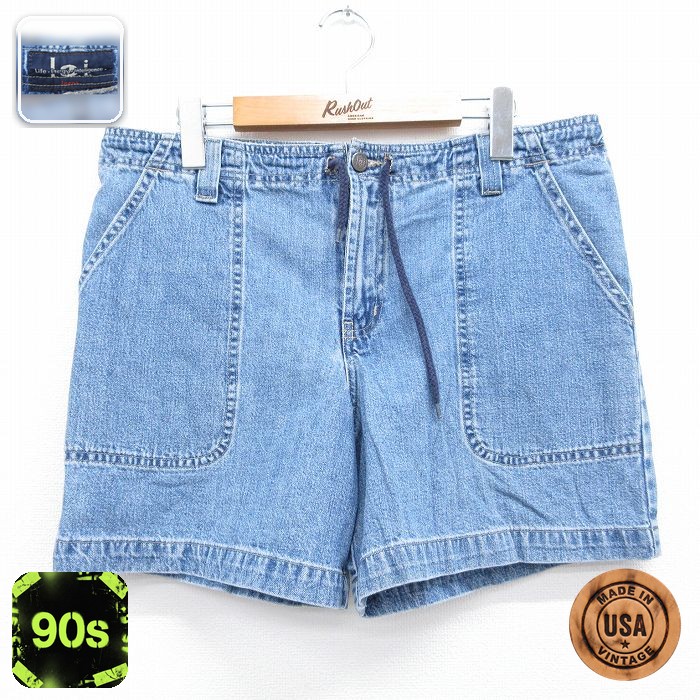 古着 ショート ベイカー パンツ ショーツ レディース 90年代 90s コットン USA製 タロン ネイビー デニム 26aug06