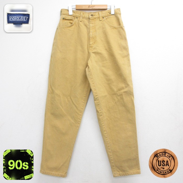 古着 LANDS'END ランズエンド パンツ レディース 90年代 90s ジーンズ 5ポケット コットン USA製 イエロー デニム 26sep15