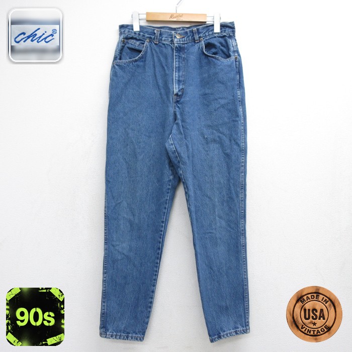 古着 Chic パンツ レディース 90年代 90s ジーンズ コットン USA製 ネイビー デニム 26sep24