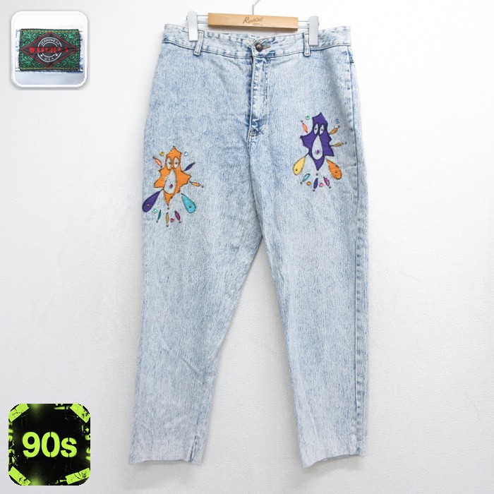 古着 WATCH LA タロン パンツ レディース 90年代 90s ジーンズ ケミカルウォッシュ コットン ネイビー デニム 26sep24