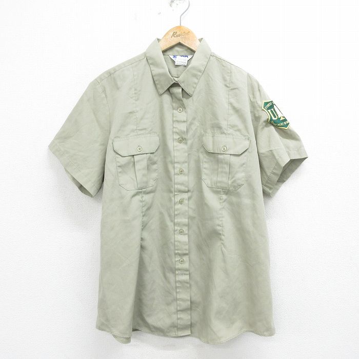 古着 半袖 ワーク シャツ レディース 90年代 90s US 大きいサイズ USA製 薄緑 グリーン 24jul27 中古 ブラウス トップス
