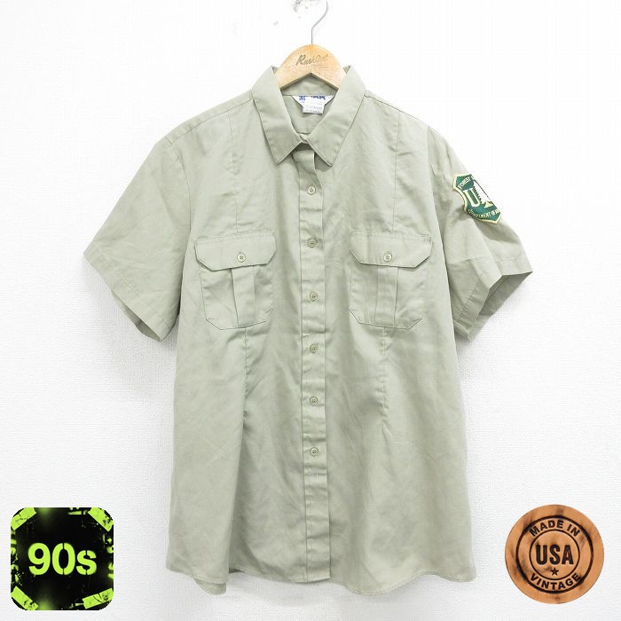【50%OFF】古着 半袖 ワーク シャツ レディース 90年代 90s US 大きいサイズ USA製 薄緑 グリーン 24jul27 中古 ブラウス トップス