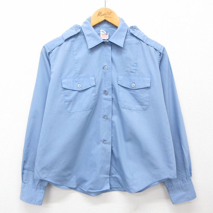 古着 長袖 ワーク シャツ レディース 80年代 80s USA製 薄紺 ネイビー 24aug06 中古 ブラウス トップス