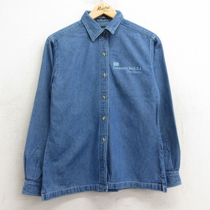 古着 長袖 シャツ レディース 00年代 00s コミュニティ バンク コットン 紺 ネイビー デニム 24oct10 中古 ブラウス トップス