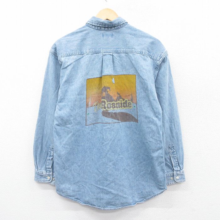 【50%OFF】古着 長袖 シャツ レディース 90年代 90s Roadside コットン 紺 ネイビー デニム 25jan15 中古 ブラウス トップス