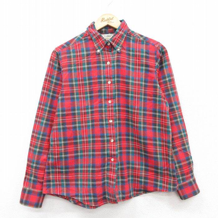 古着 エルエルビーン LLBEAN 長袖 フランネル シャツ レディース 80年代 80s ボタンダウン 赤他 レッド タータン チェック 25jan20 中古 ブラウス トップス