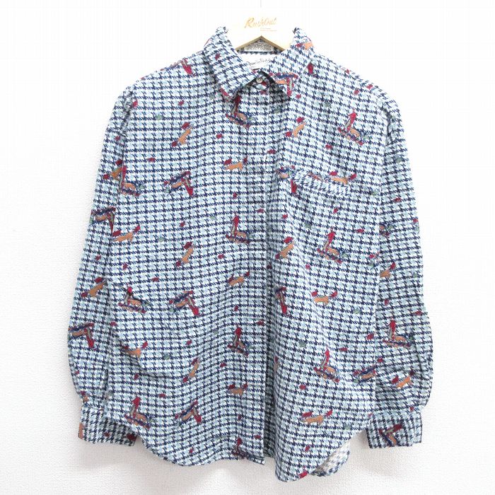 古着 長袖 フランネル レディース 90年代 90s コットン 紺他 ネイビー 25jan29 中古 トップス