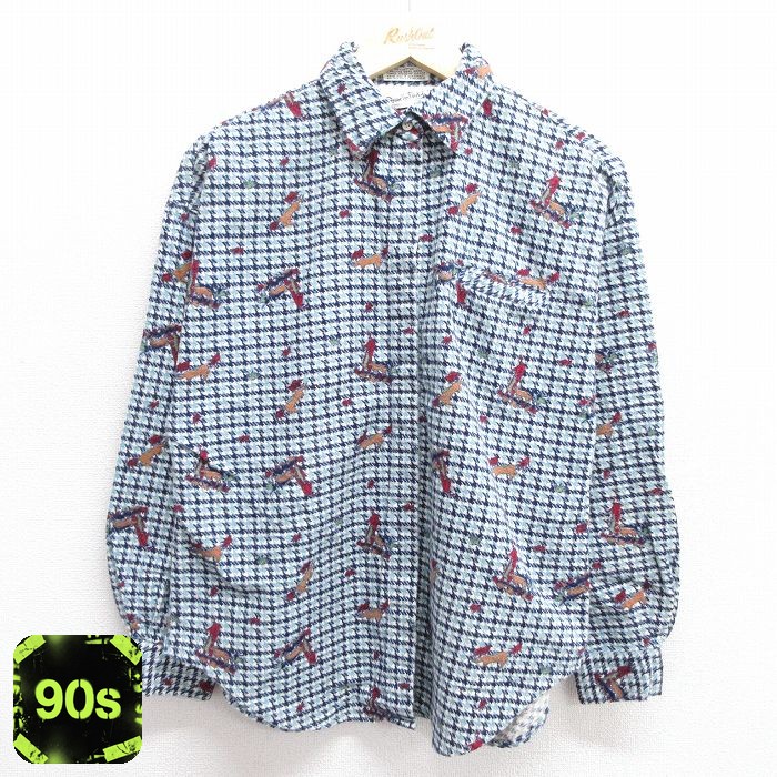 古着 長袖 フランネル レディース 90年代 90s コットン 紺他 ネイビー 25jan29 中古 トップス