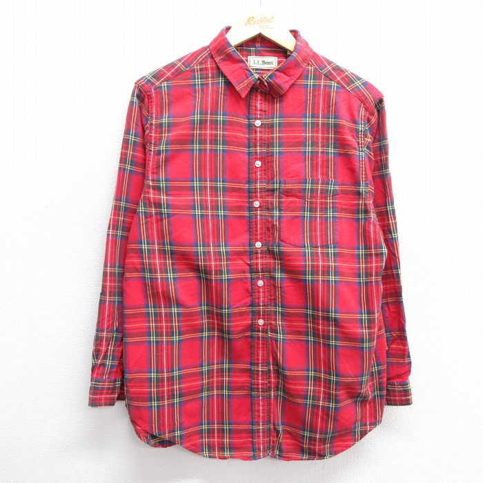 【50%OFF】古着 エルエルビーン LLBEAN 長袖 フランネル シャツ レディース 90年代 90s コットン 赤他 レッド タータン チェック 25jan29 中古 ブラウス トップス