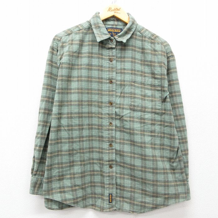 古着 ウールリッチ WOOLRICH 長袖 フランネル シャツ レディース 大きいサイズ 緑他 グリーン チェック 25mar07 中古 ブラウス トップス