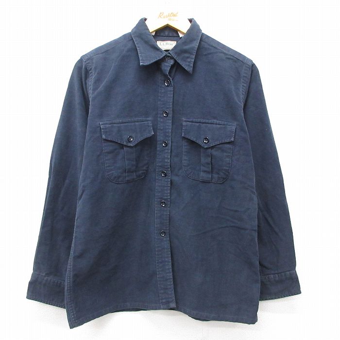 古着 エルエルビーン LLBEAN 長袖 ヘビー フランネル シャツ レディース 80年代 80s コットン USA製 紺 ネイビー 25mar07 中古 ブラウス トップス