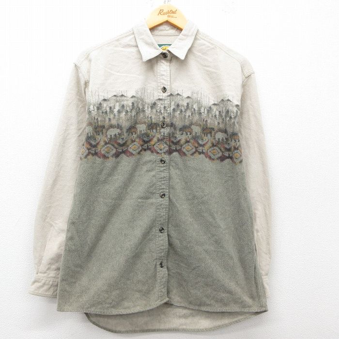 古着 カベラス 長袖 ヘビー フランネル シャツ レディース 00年代 00s クマ コットン ベージュ他 カーキ 25mar07 中古 ブラウス トップス