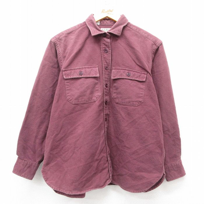 【50%OFF】古着 エルエルビーン LLBEAN 長袖 ヘビー フランネル シャツ レディース 80年代 80s コットン USA製 エンジ 25mar07 中古 ブラウス トップス