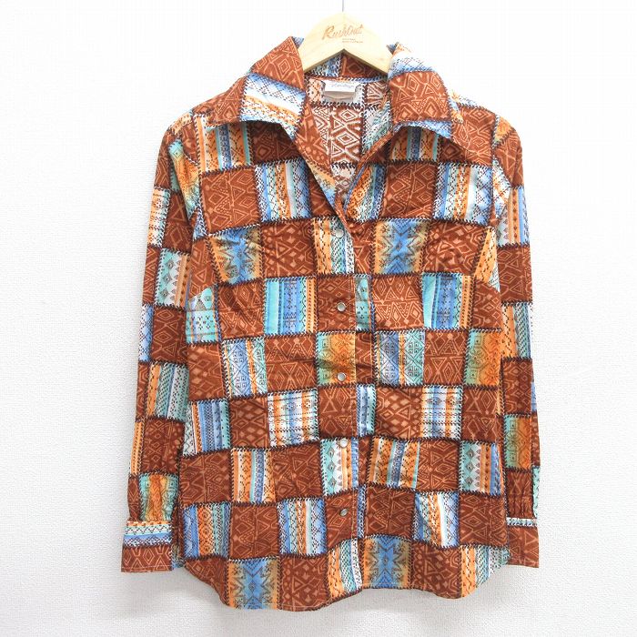 古着 長袖 ウエスタン シャツ レディース 80年代 80s 開襟 オープンカラー 茶他 ブラウン 25mar27 中古 ブラウス トップス