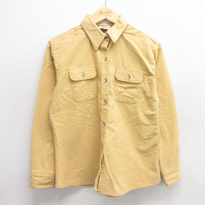 【50%OFF】古着 長袖 ヘビー フランネル シャツ レディース 90年代 90s コットン USA製 黄 イエロー 25mar27 中古 ブラウス トップス