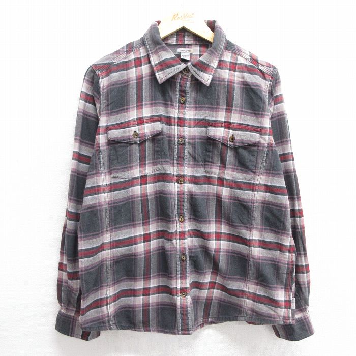 古着 カーハート Carhartt 長袖 フランネル シャツ レディース 黒他 ブラック チェック 25mar27 中古 ブラウス トップス