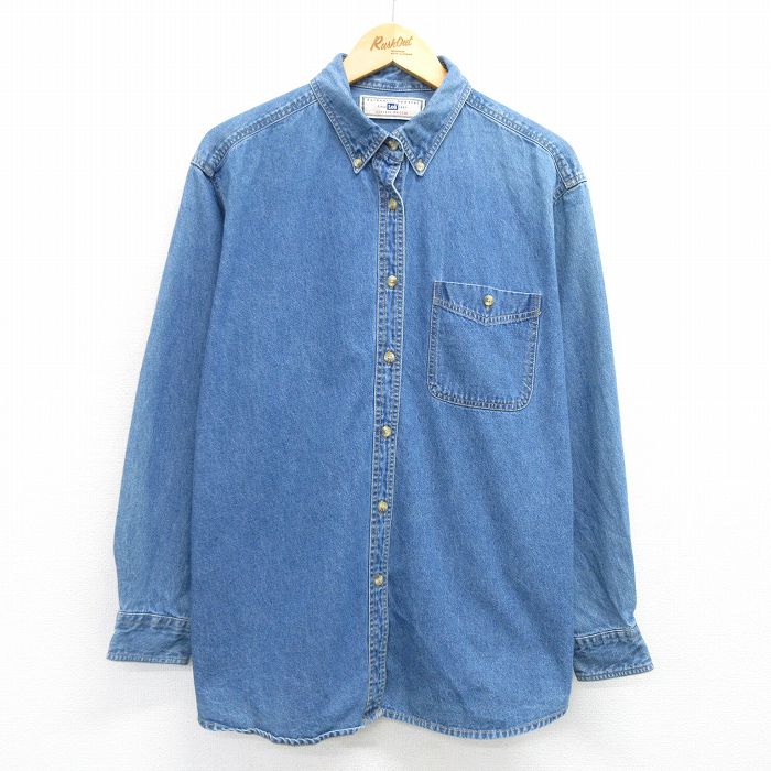 古着 リー Lee 長袖 シャツ レディース 00年代 00s 大きいサイズ コットン ボタンダウン 紺 ネイビー デニム 25may08 中古 ブラウス トップス