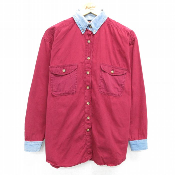 【50%OFF】古着 FADED GLORY 長袖 シャツ レディース 00年代 00s デニム使用 ボタンダウン エンジ他 25may08 中古 ブラウス トップス