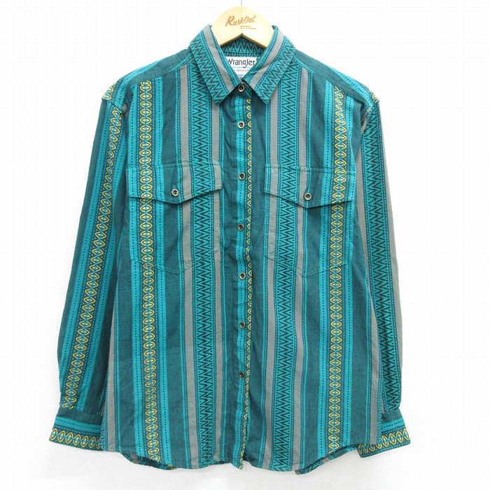 古着 ラングラー Wrangler 長袖 ウエスタン シャツ レディース 00年代 00s コットン 緑他 グリーン ストライプ 【spe】 25may08 中古 ブラウス トップス