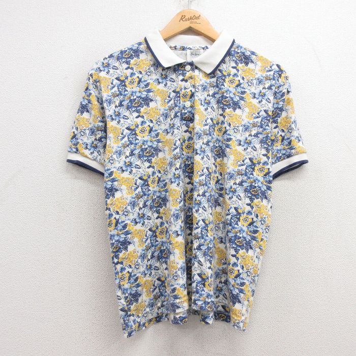 古着 半袖 ポロ シャツ レディース 花柄 黄他 イエロー 25jun27 中古 ブラウス トップス