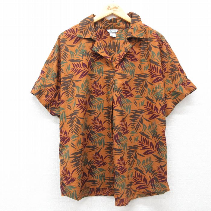 古着 DULUTH TRADING 半袖 シャツ レディース 総柄 コットン 開襟 オープンカラー 茶他 ブラウン 25jun27 中古 ブラウス トップス
