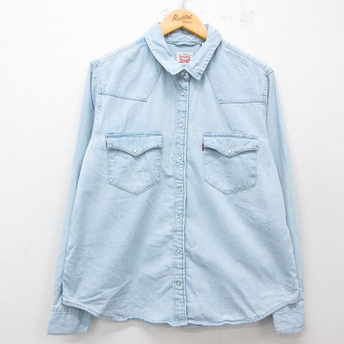 古着 リーバイス Levis 長袖 ウエスタン シャツ レディース コットン 薄紺 ネイビー デニム 25jun27 中古 ブラウス トップス