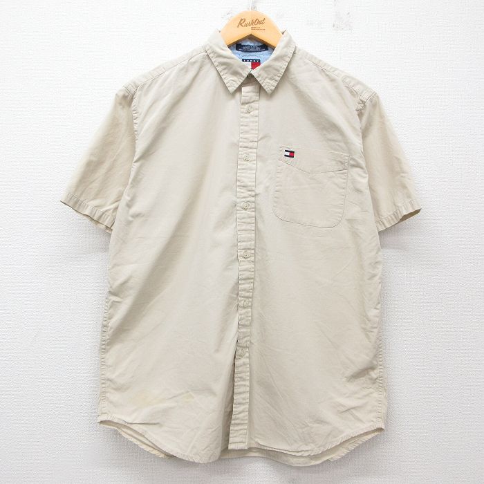 古着 トミーヒルフィガー TOMMY HILFIGER 半袖 ブランド シャツ レディース 90年代 90s ワンポイントロゴ コットン ベージュ カーキ 25jun27 中古 ブラウス トップス