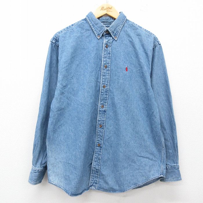 古着 ラルフローレン Ralph Lauren 長袖 ブランド シャツ レディース ワンポイントロゴ コットン ボタンダウン 紺 ネイビー デニム 25jun27 中古 ブラウス トップス