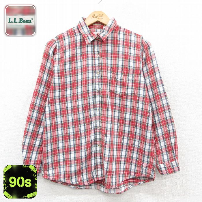 【50%OFF】古着 エルエルビーン 長袖 シャツ レディース 90年代 90s コットン 赤他 チェック 26feb09