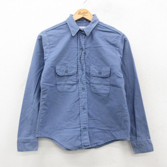 古着 オービス 長袖 ヘビー フランネル シャツ レディース 80年代 80s コットン USA製 薄紺 26feb09