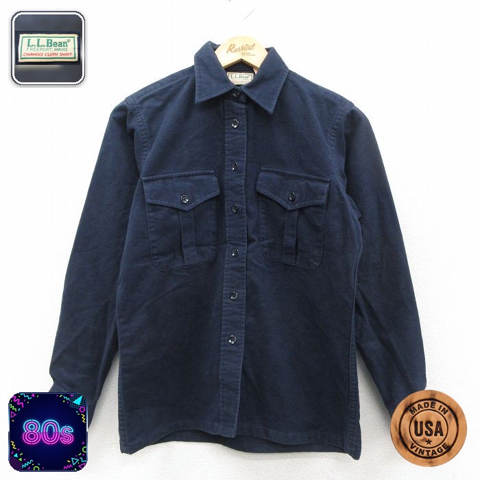 【50%OFF】古着 エルエルビーン 長袖 ヘビー フランネル シャツ レディース 80年代 80s シャモアクロス コットン USA製 濃紺 26feb09