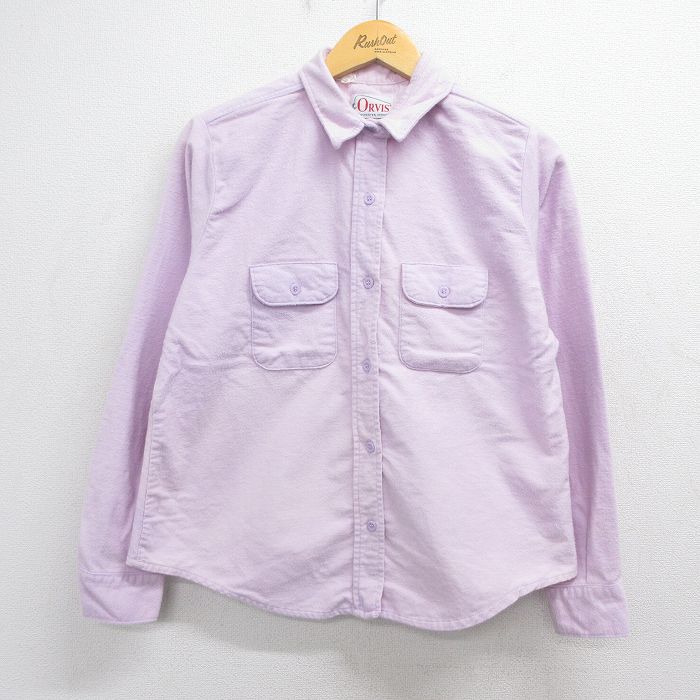 古着 オービス 長袖 ヘビー フランネル シャツ レディース 80年代 80s コットン USA製 パープル 26may15