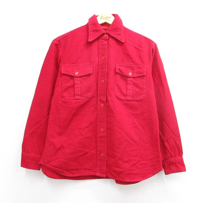 古着 Eddie Bauer エディーバウアー 長袖 シャツ フラップポケット コットン 90年代 90s レディース フランネル レッド 26aug26