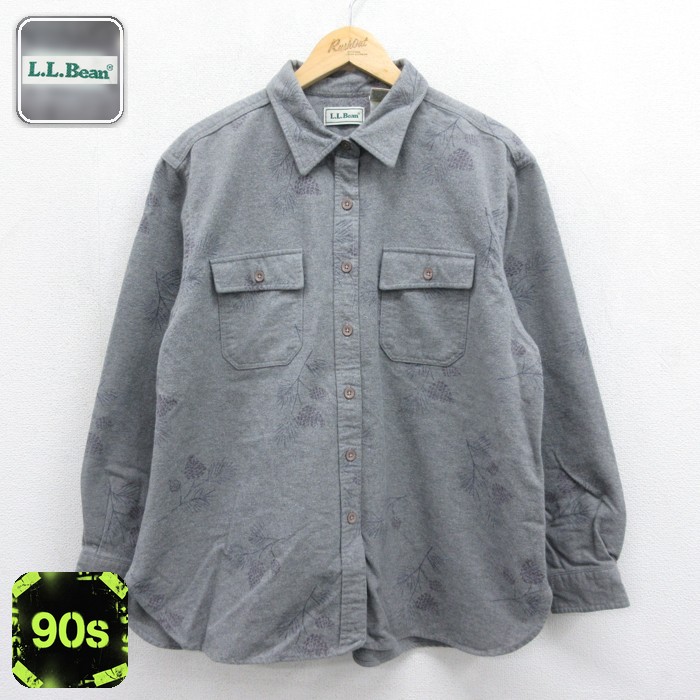 古着 L.L.Bean エルエルビーン 長袖 シャツ レディース 90年代 90s フランネル フラップポケット コットン グレー 霜降り 26sep29