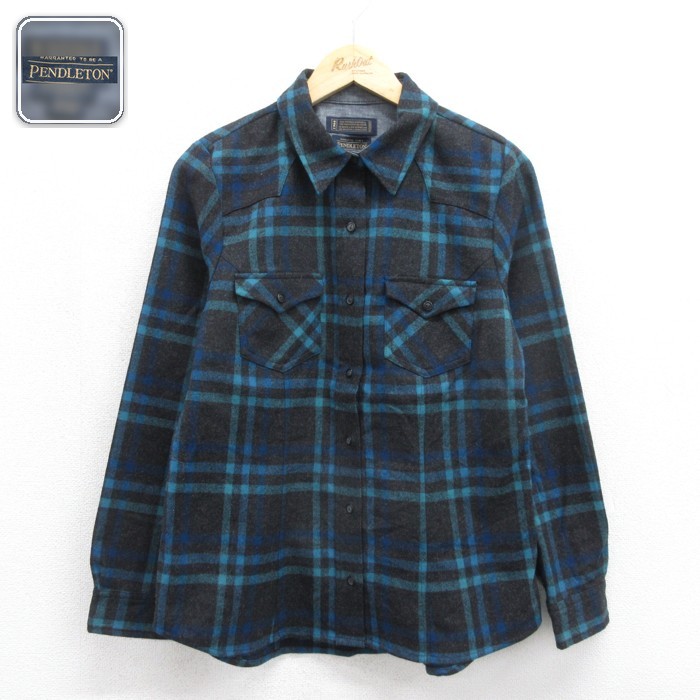 古着 ペンドルトン PENDLETON 長袖 シャツ レディース ウエスタン ウール フラップポケット ブラック チェック 26sep29