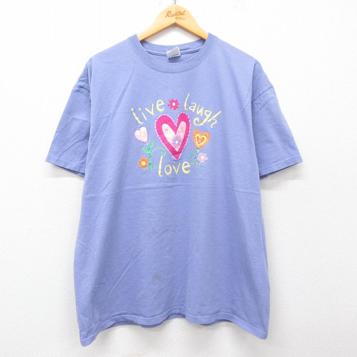 古着 半袖 ビンテージ Tシャツ レディース 00年代 00s ハート 花 コットン クルーネック 紫 パープル 25may08 中古