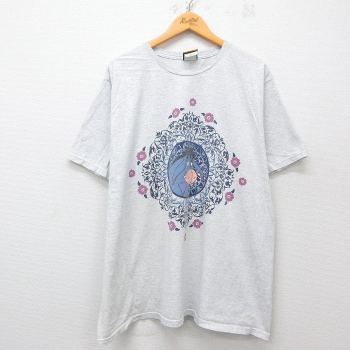 【50%OFF】古着 半袖 ビンテージ Tシャツ レディース 00年代 00s ディズニー DISNEY くまのプーさん イーヨー 大きいサイズ クルーネック 薄グレー 霜降り 【spe】 25may08 中古