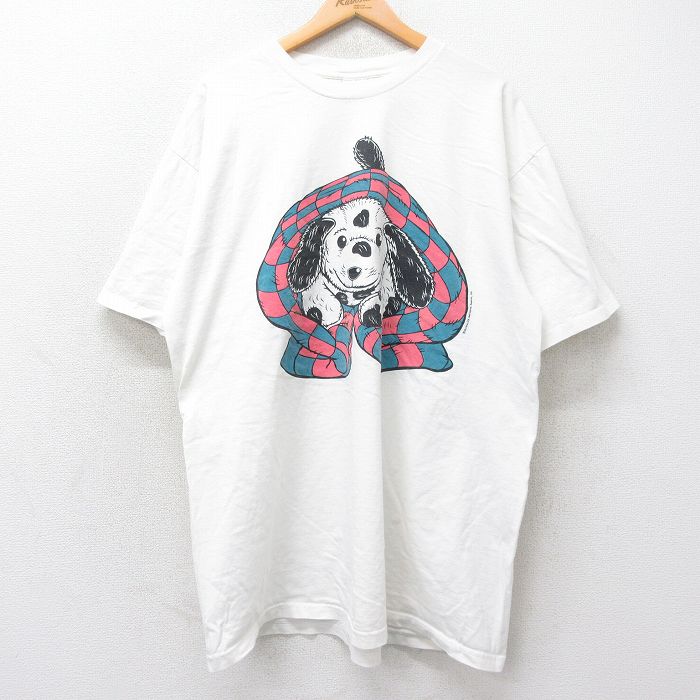 古着 半袖 ビンテージ Tシャツ ワンピース レディース 90年代 90s 犬 大きいサイズ ロング丈 コットン クルーネック USA製 白 ホワイト 【spe】 25sep01 中古