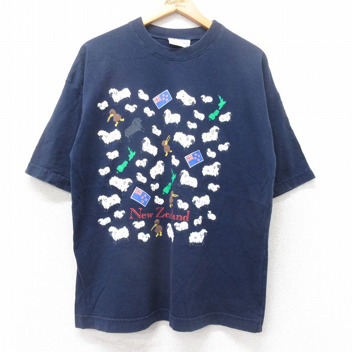 古着 半袖 ビンテージ Tシャツ レディース 00年代 00s ニュージーランド ヒツジ コットン クルーネック 紺 ネイビー 25sep01 中古