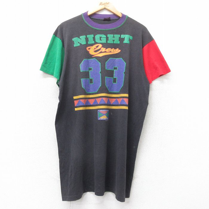 古着 半袖 Tシャツ ワンピース レディース 90年代 90s NIGHT Crew 33 マルチカラー 大きいサイズ ロング丈 クルーネック 黒他 ブラック 25sep01 中古