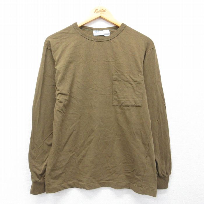 古着 長袖 ビンテージ Tシャツ レディース 90年代 90s 無地 胸ポケット付き コットン クルーネック 緑系 26mar28