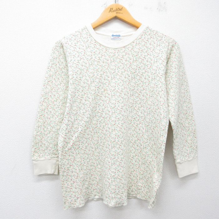 古着 デュオフォールド duofold 長袖 ビンテージ サーマル Tシャツ レディース 70年代 70s 花柄 クルーネック 生成り 26mar28