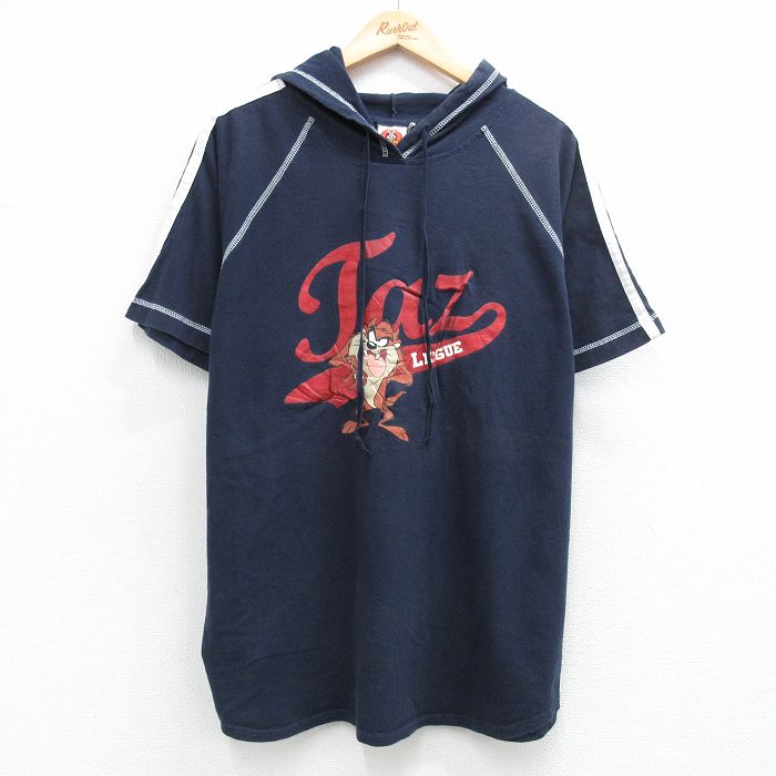 古着 半袖 ビンテージ Tシャツ パーカー レディース 00年代 00s ルーニーテューンズ タズ ラグラン 大きいサイズ 紺 26may07